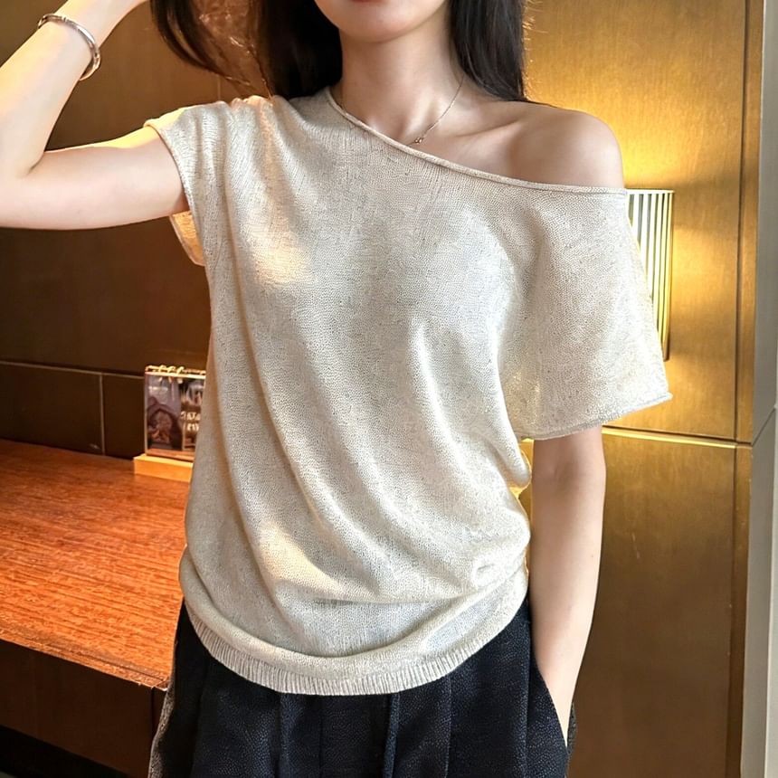 Off Shoulder Knit Top with Short Sleeves