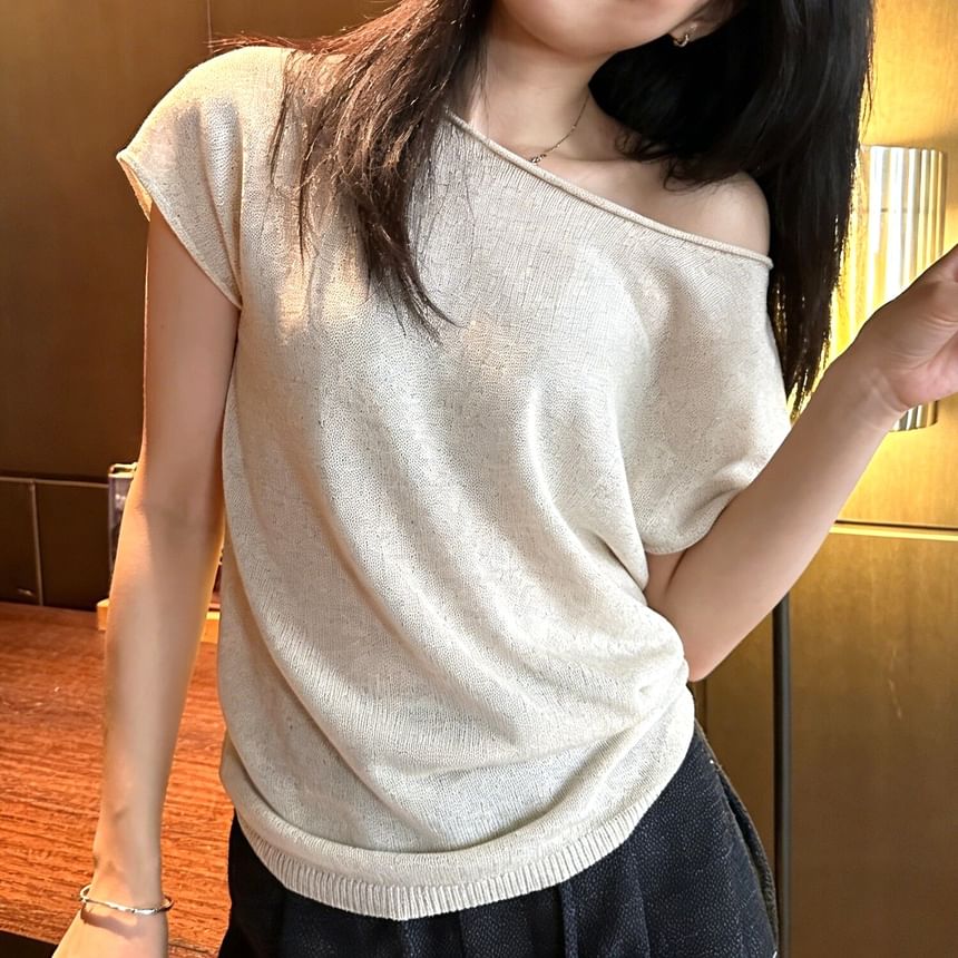 Off Shoulder Knit Top with Short Sleeves