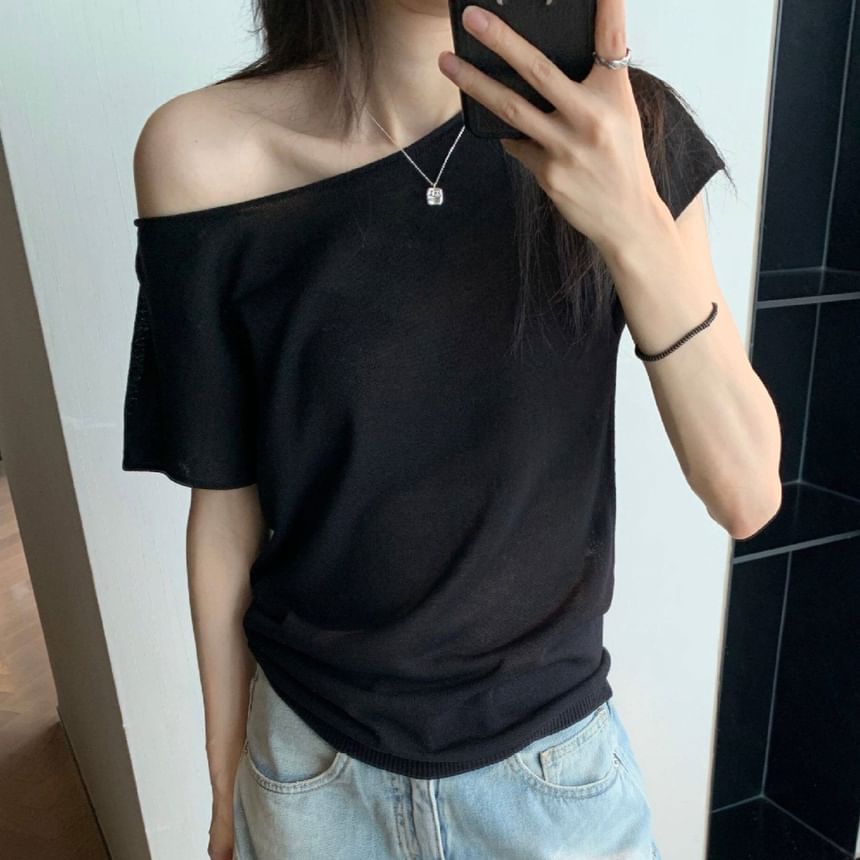 Off Shoulder Knit Top with Short Sleeves