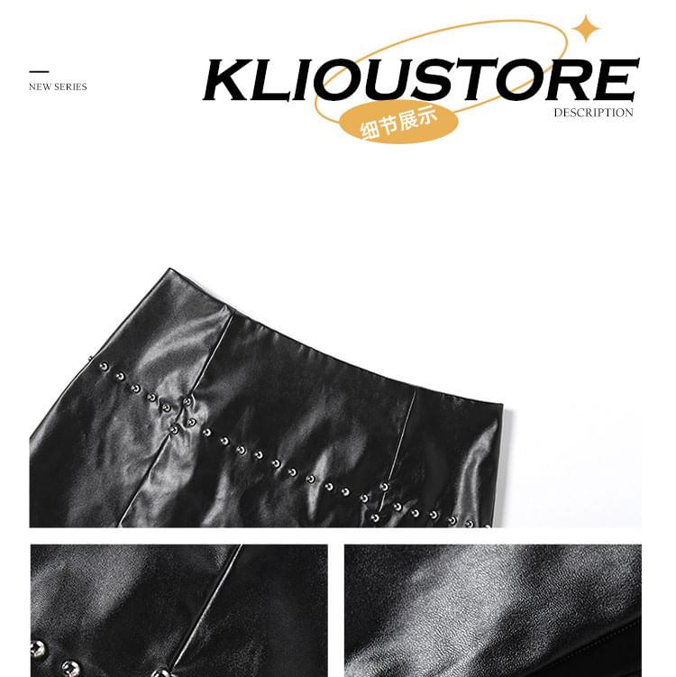 Cutout Cropped Top and Faux Leather Mini Skirt Set