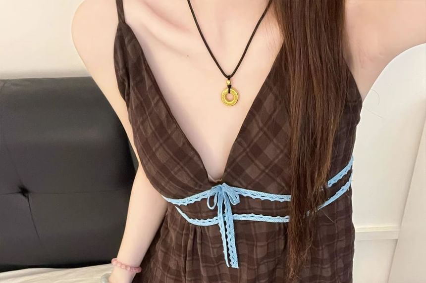 Plaid V-Neck Padded Nightdress and Camisole with Pants Set