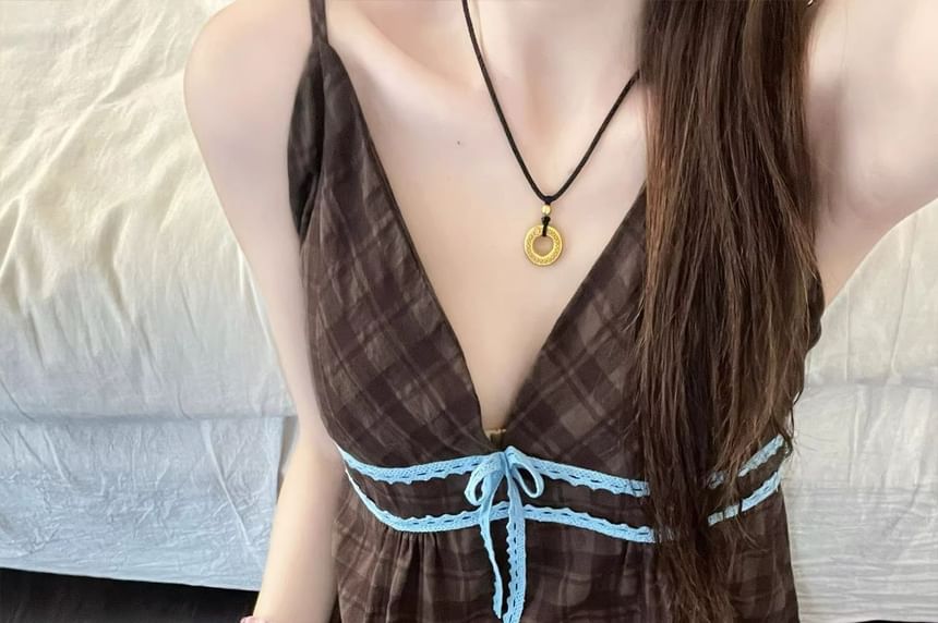 Plaid V-Neck Padded Nightdress and Camisole with Pants Set