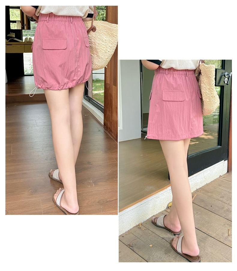 [XL-4XL]High Waist Plain Pocket Detail Mini A-Line Skirt