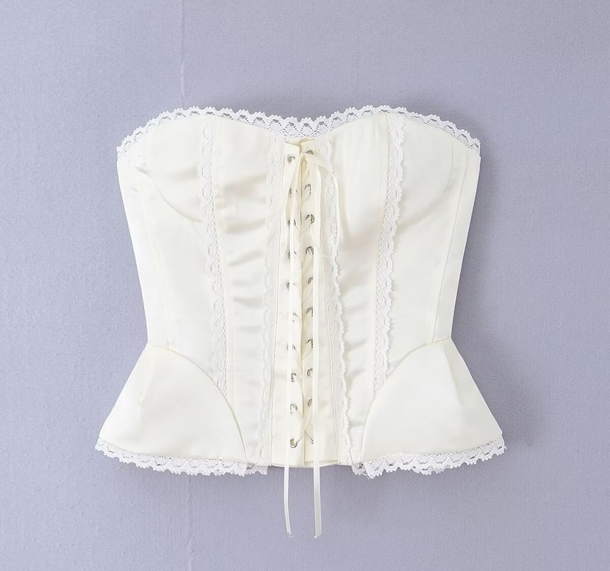 Lace Trim Panel Lace Up Tube Top