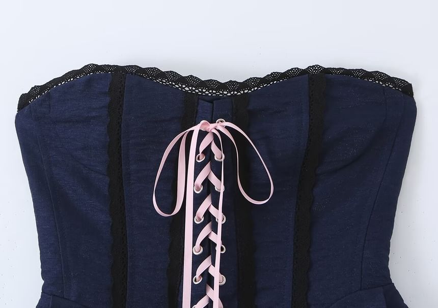 Lace Trim Panel Lace Up Tube Top