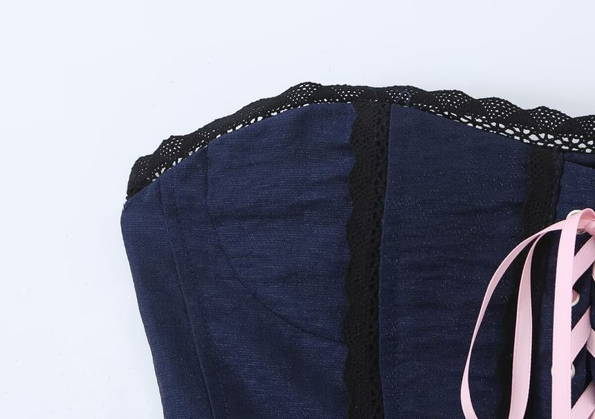 Lace Trim Panel Lace Up Tube Top