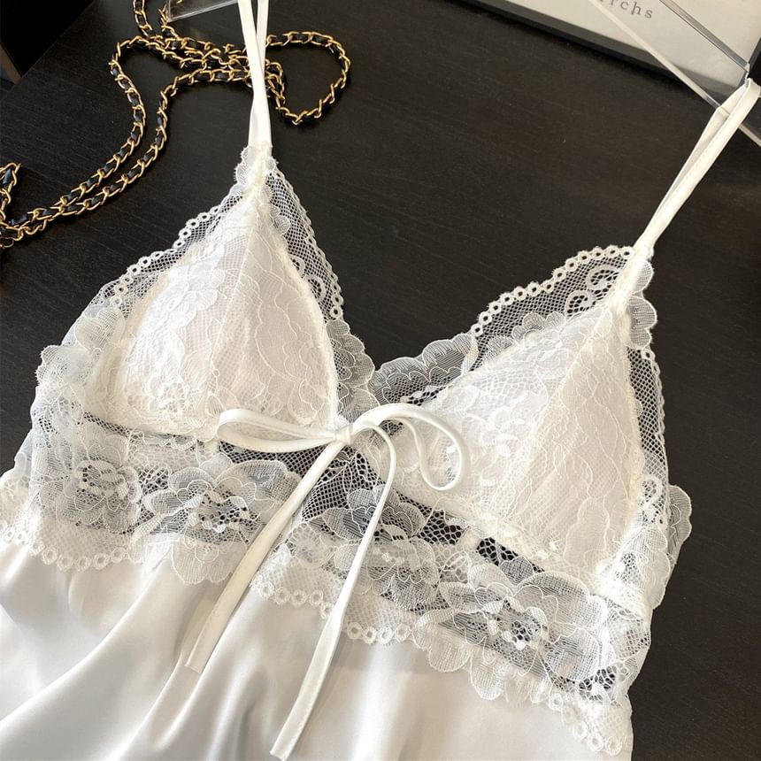 Pajama Set: V-Neck Lace Panel Padded Camisole Top + Shorts