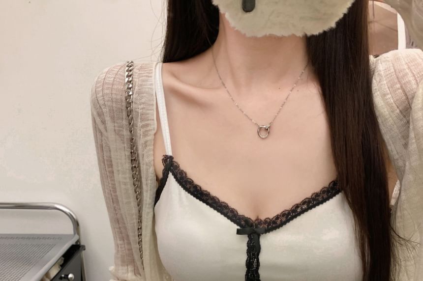 V-Neck Lace Trim Padded Crop Camisole Top