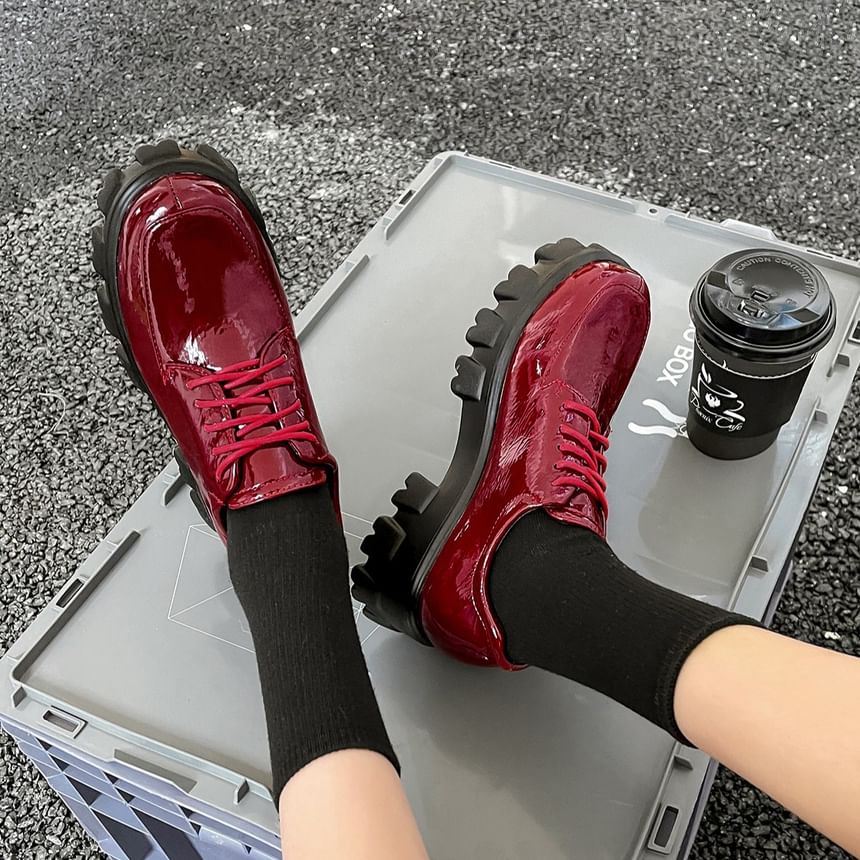 Faux Leather Platform Lace-Up Shoes