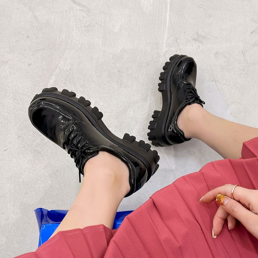 Faux Leather Platform Lace-Up Shoes
