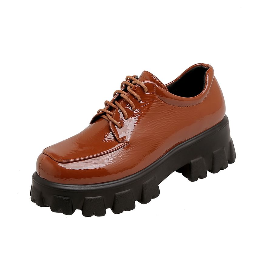 Faux Leather Platform Lace-Up Shoes