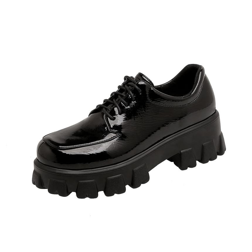 Faux Leather Platform Lace-Up Shoes