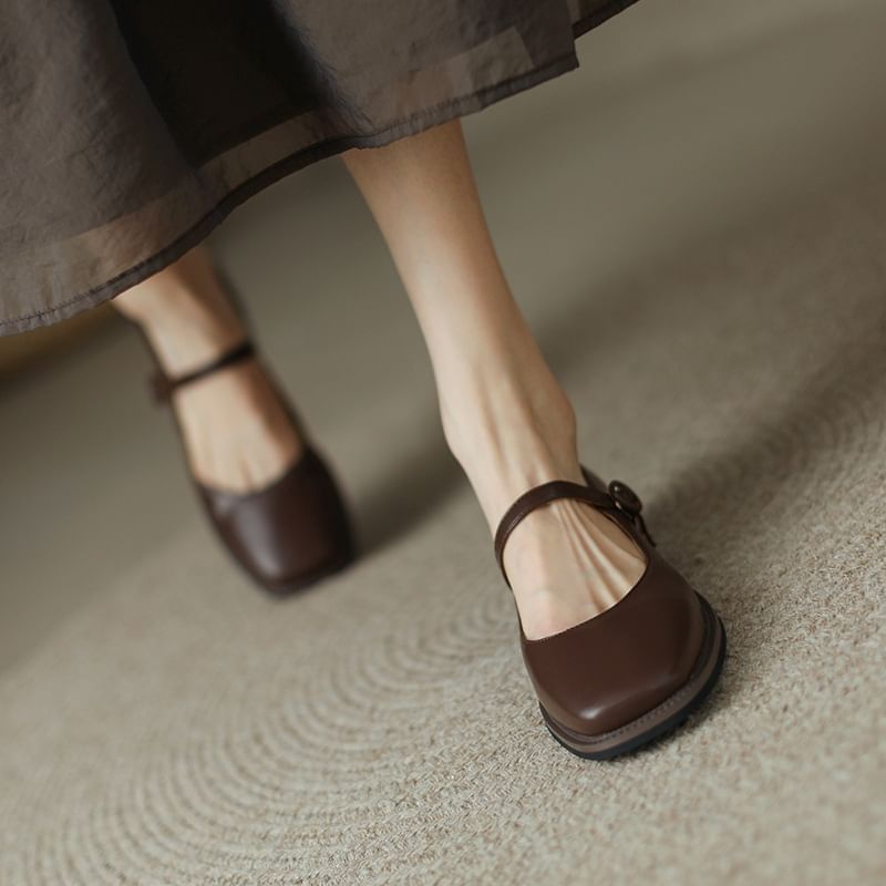 Faux Leather Thin Strap Mary Jane Shoes