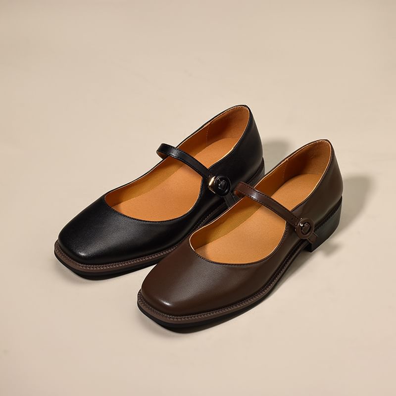Faux Leather Thin Strap Mary Jane Shoes