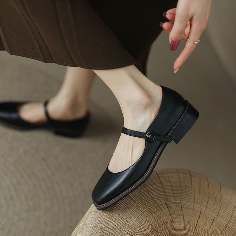 Faux Leather Thin Strap Mary Jane Shoes