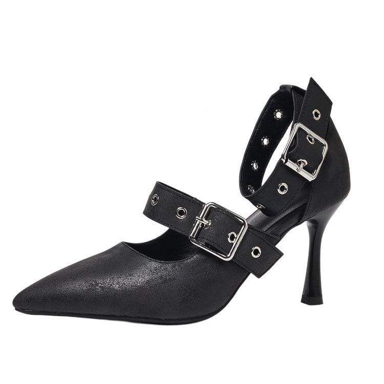 Stiletto Pointed Toe Ankle Strap Faux Leather D'Orsay Pumps