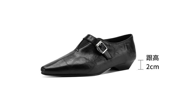 Low Heel Plain Buckled Faux Leather Shoes