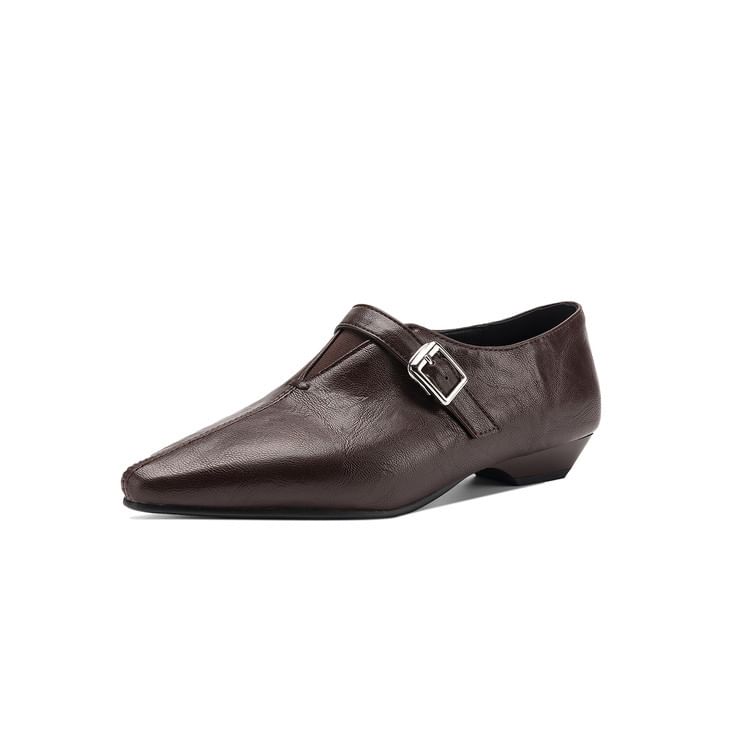 Low Heel Plain Buckled Faux Leather Shoes