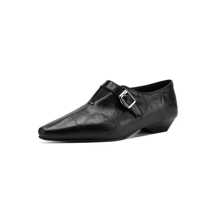 Low Heel Plain Buckled Faux Leather Shoes