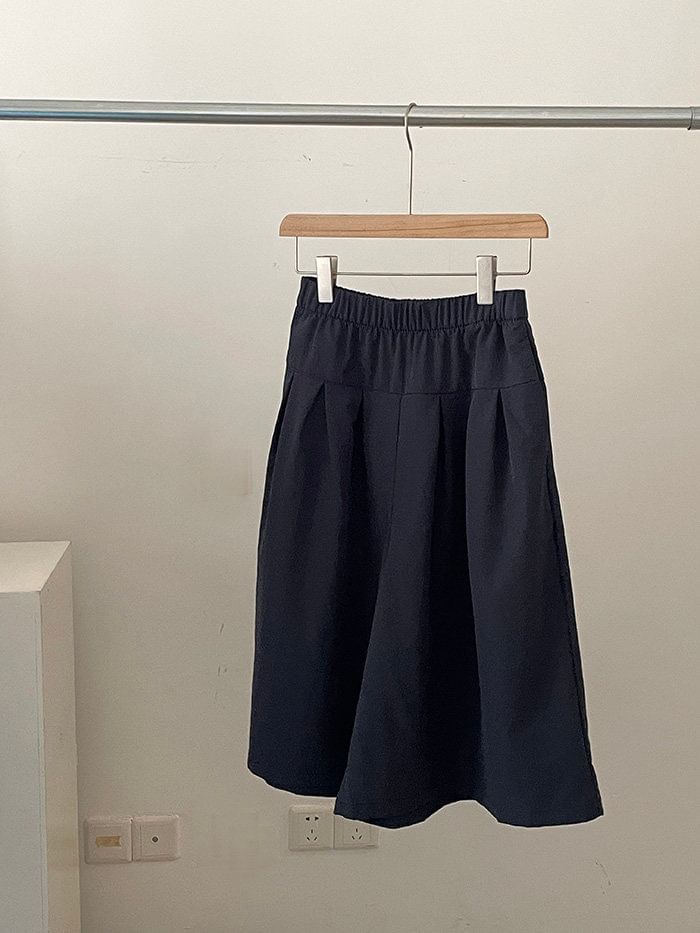 High Waist Plain Capri Wide Leg Pants / Lace Trim Mini Overlay Skirt