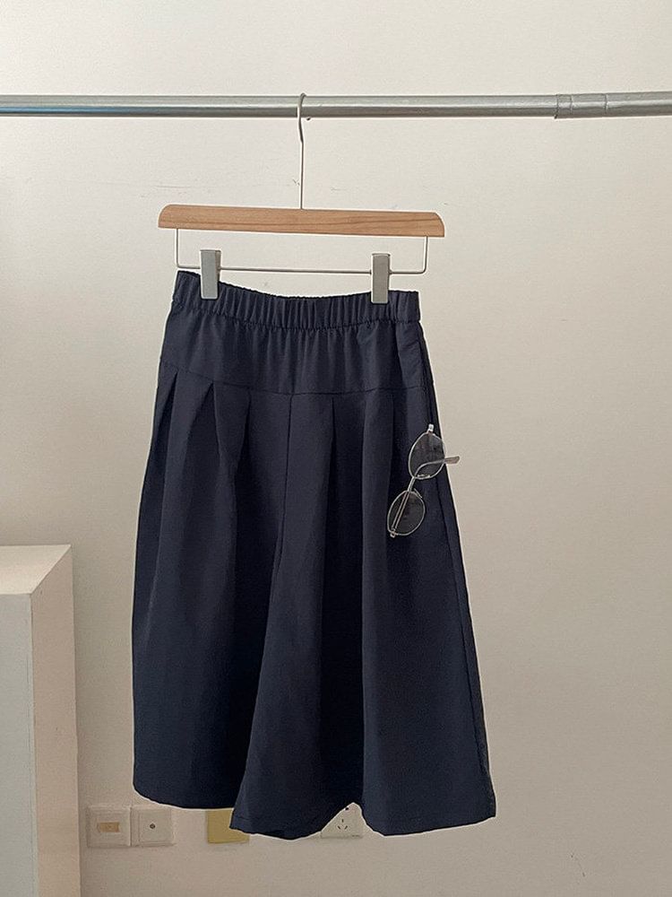 High Waist Plain Capri Wide Leg Pants / Lace Trim Mini Overlay Skirt
