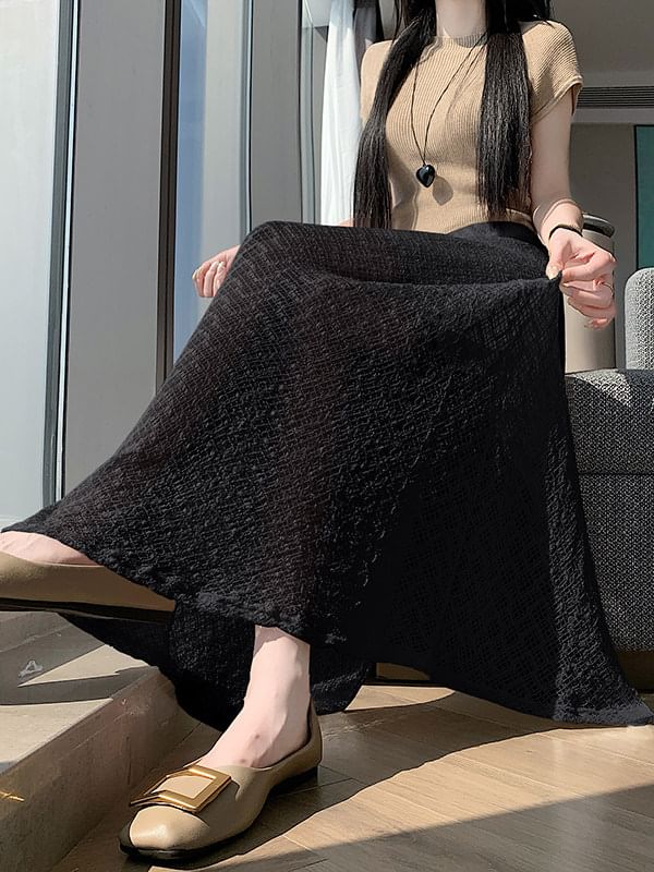 High Waist Plain Slit Lace Maxi Mermaid Skirt