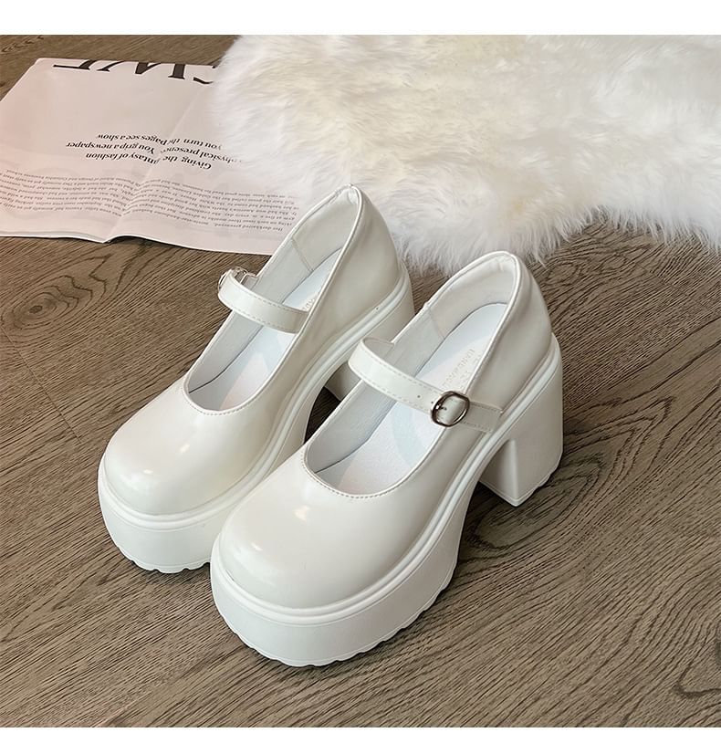 Block Heel Platform Plain Mary Jane Pumps