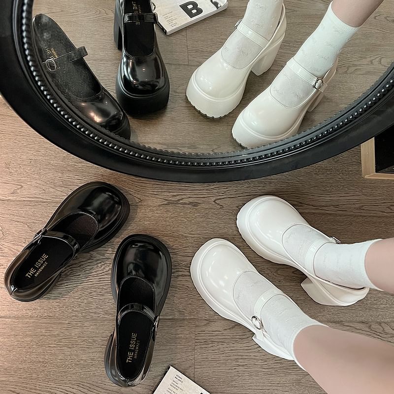 Block Heel Platform Plain Mary Jane Pumps