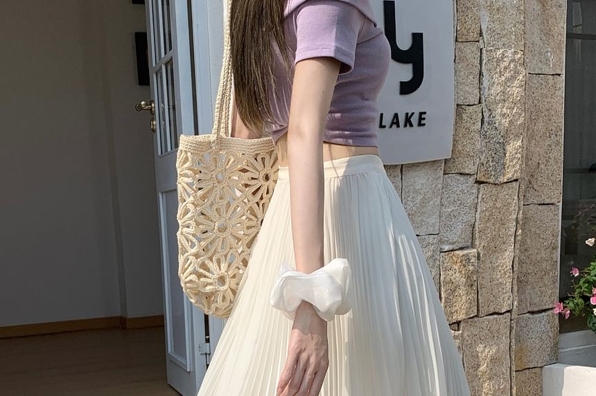 High Waist Plain Accordion Pleated Maxi A-Line Skirt