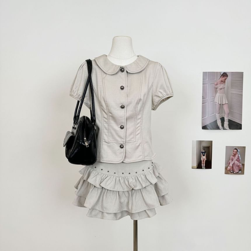 Collared Crop Blouse & Mini Tiered Skort