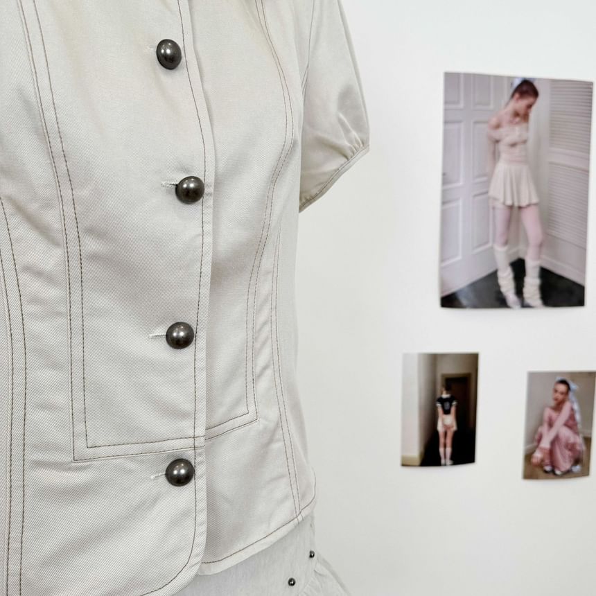 Collared Crop Blouse & Mini Tiered Skort