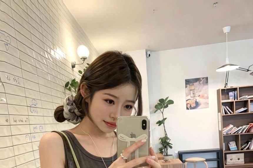 Lace-Trim A-Line Camisole & Plain Tank Top Set