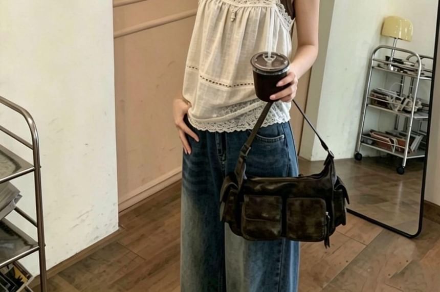 Lace-Trim A-Line Camisole & Plain Tank Top Set