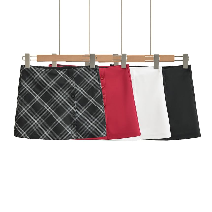 High Waist Button-Up Mini Pencil Skirt