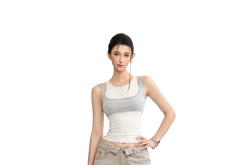 Round Neck Plain Tank Top & Square Neck Crop Tank Set