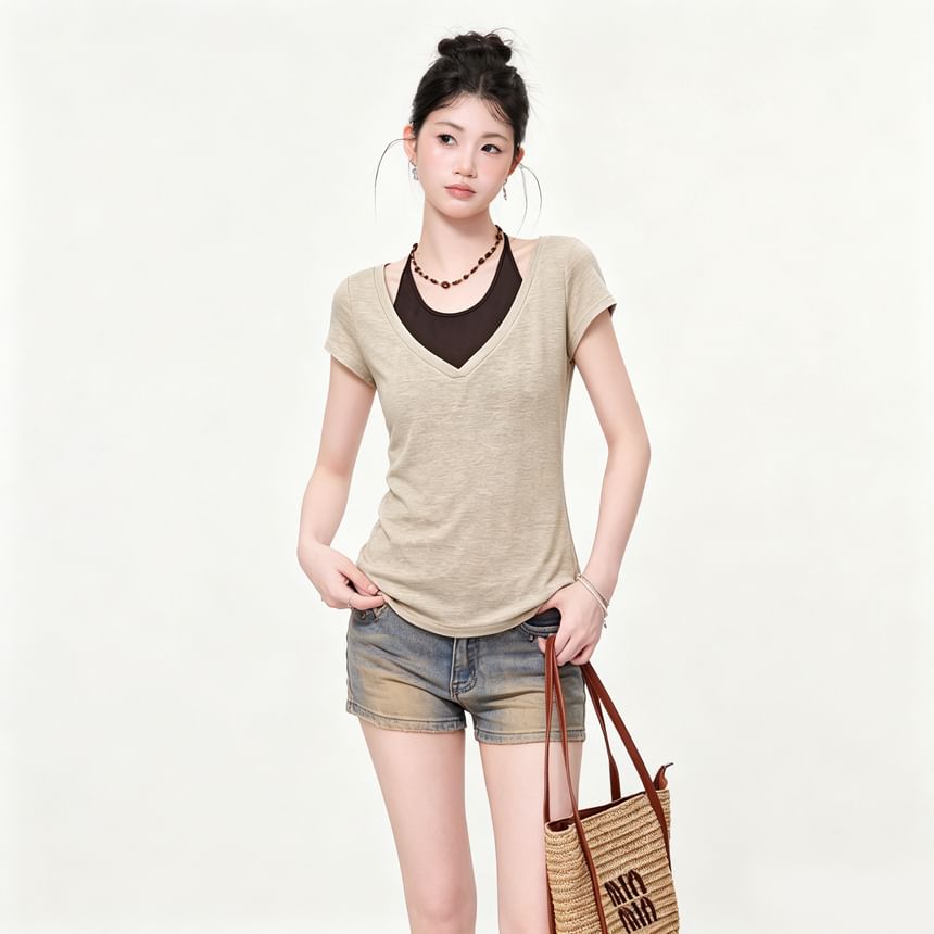 V-Neck Tee and Halter Cami Set