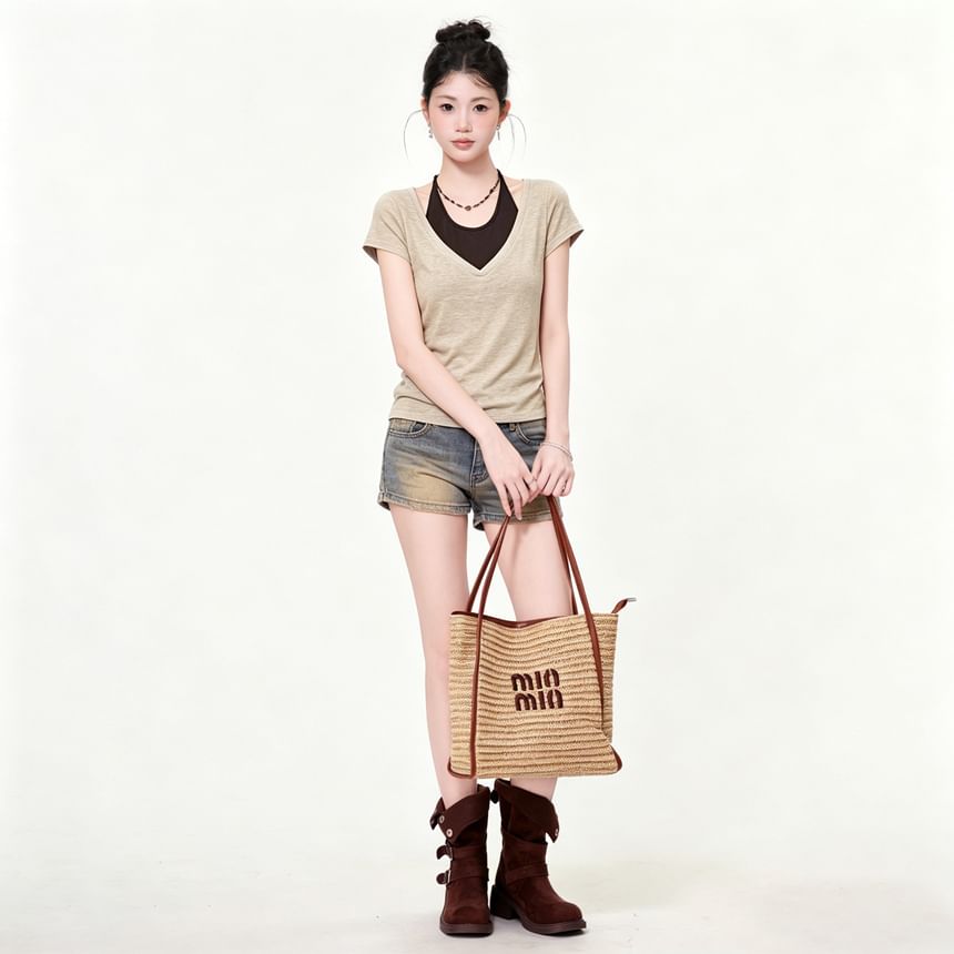 V-Neck Tee and Halter Cami Set