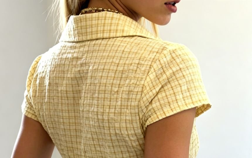 Gingham Slim-Fit Short Sleeve Shirt