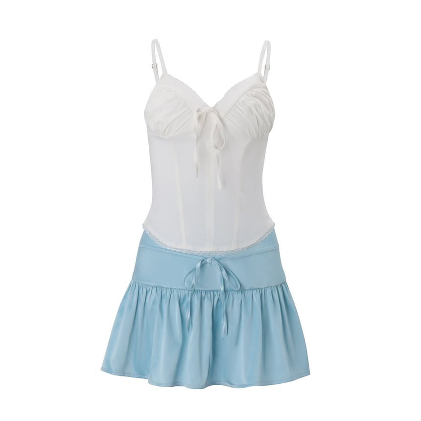 Lace-Trim Corset Camisole and High Waist Mini Skirt Set