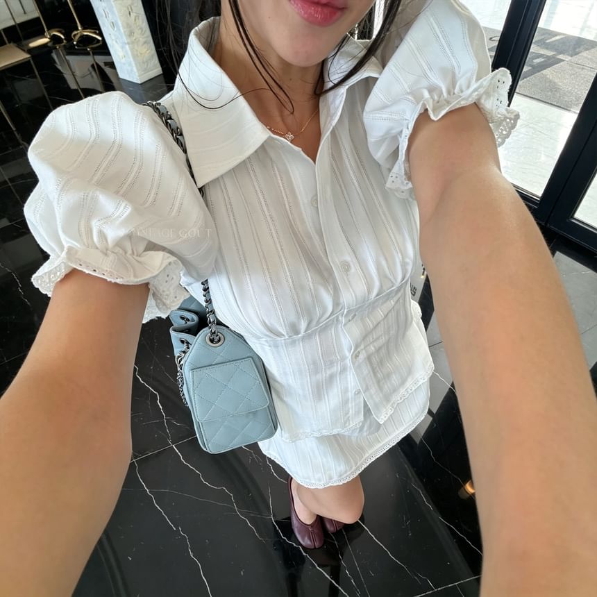 Puff Sleeve Blouse and Mini A-Line Skirt Set