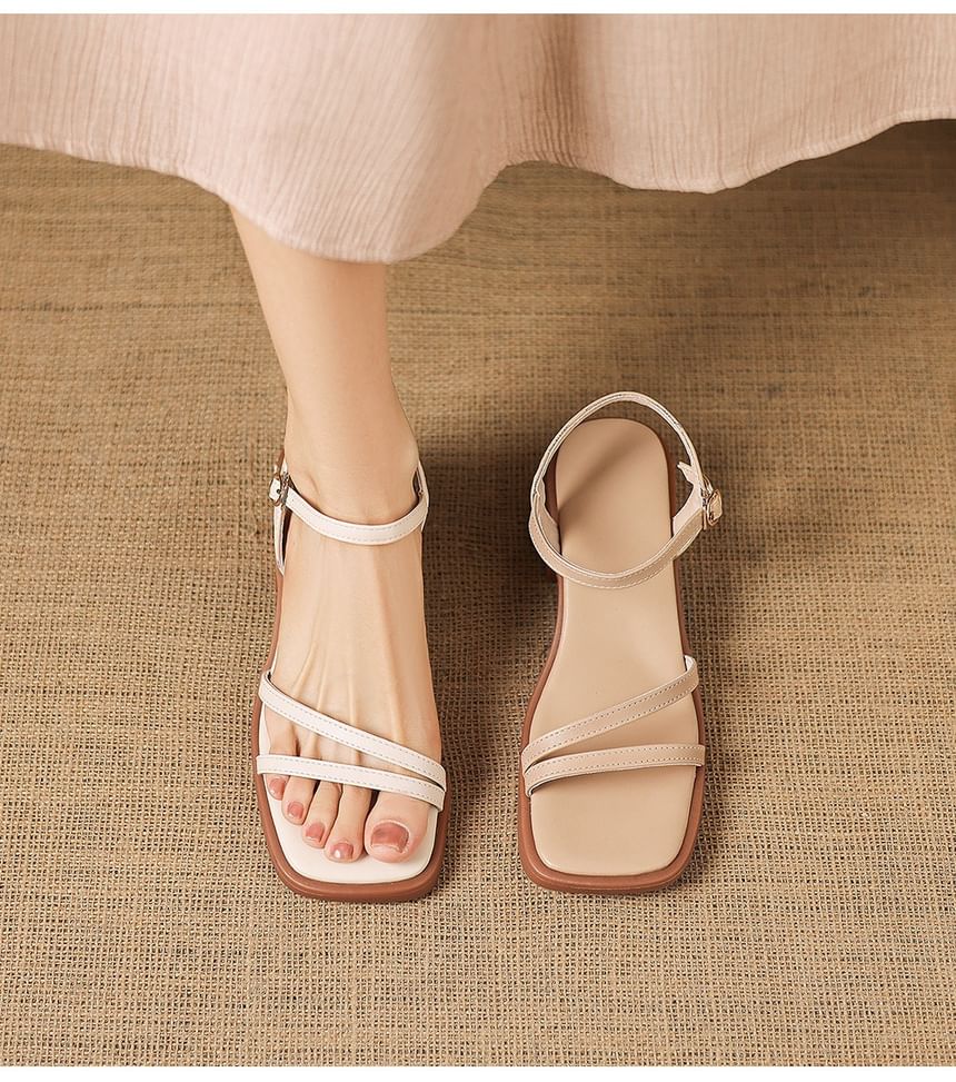 Chunky Heel Square Toe Faux Leather Sandals