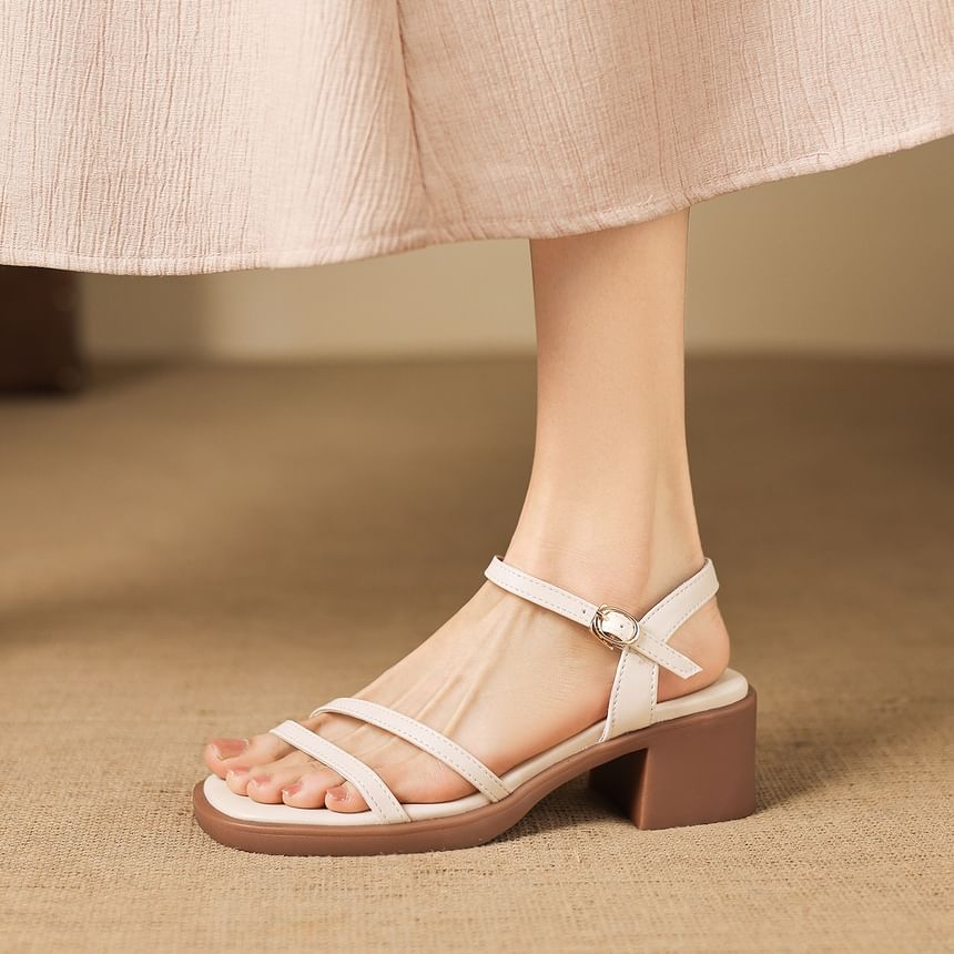 Chunky Heel Square Toe Faux Leather Sandals