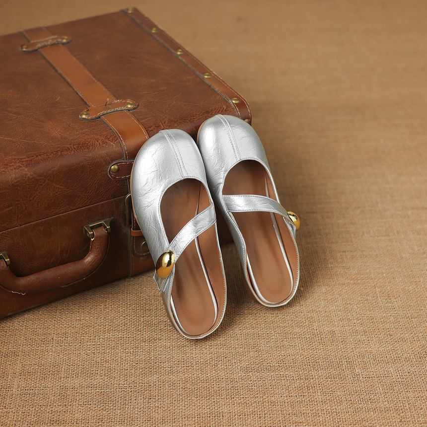 Low Heel Plain Faux Leather Mary Jane Mules