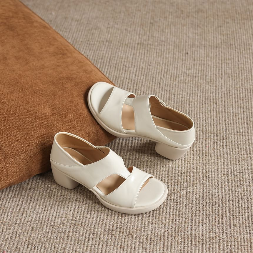 Chunky Heel Plain Faux Leather Sandals
