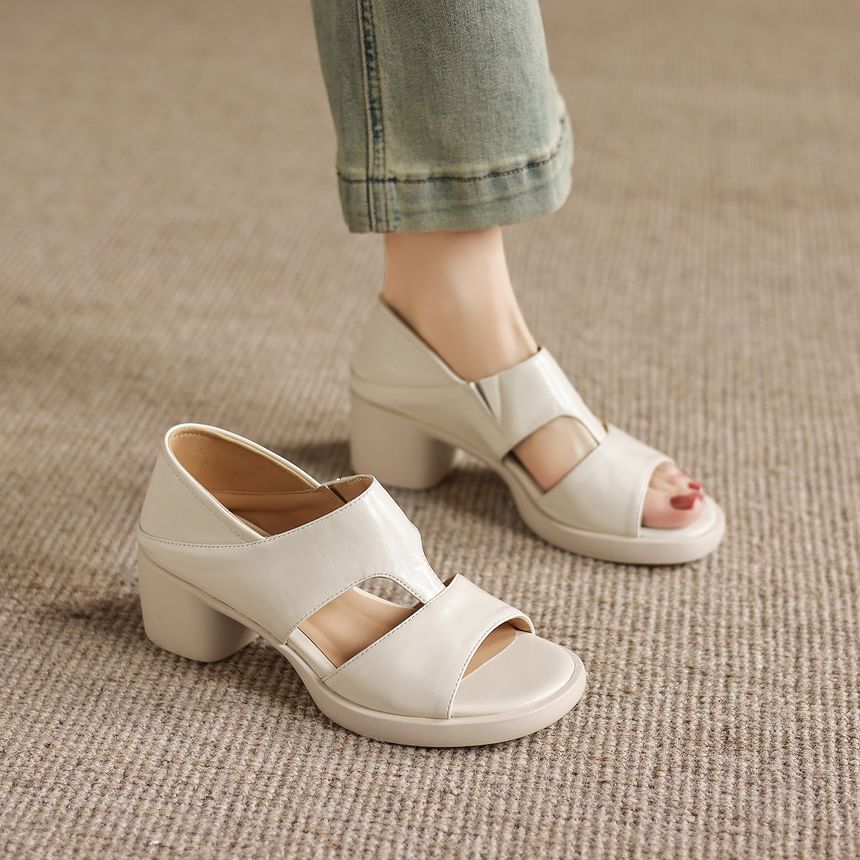 Chunky Heel Plain Faux Leather Sandals