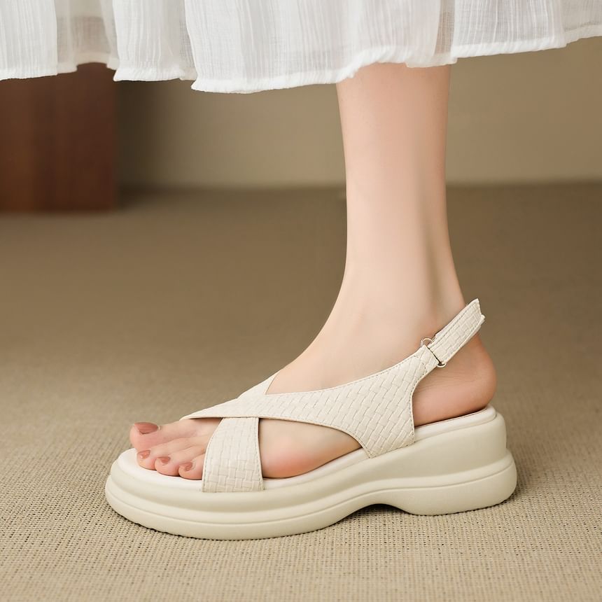 Platform Plain Faux Leather Slingback Sandals