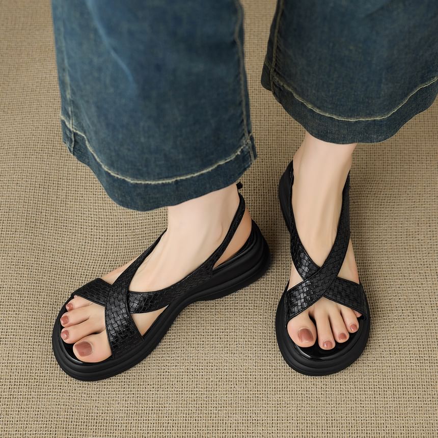 Platform Plain Faux Leather Slingback Sandals