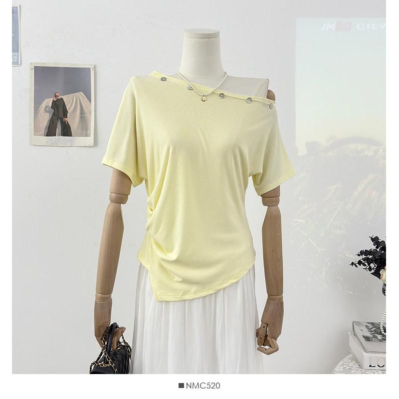 Off-Shoulder Embellished Asymmetrical Short-Sleeve T-Shirt
