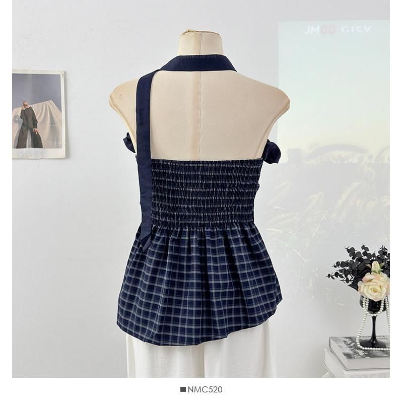 Strapless Ruffled Plaid Top & Twilly Set