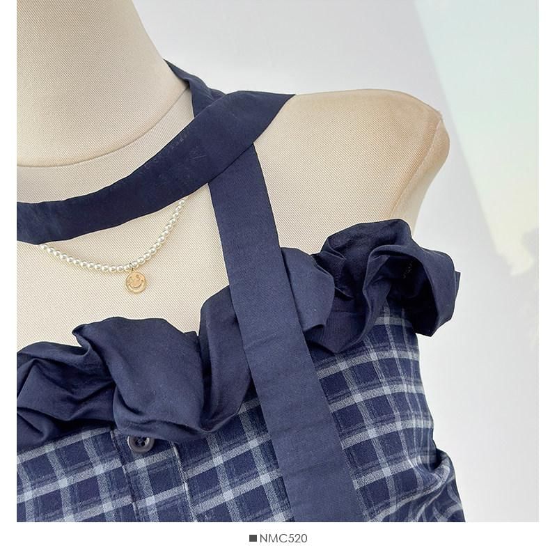 Strapless Ruffled Plaid Top & Twilly Set